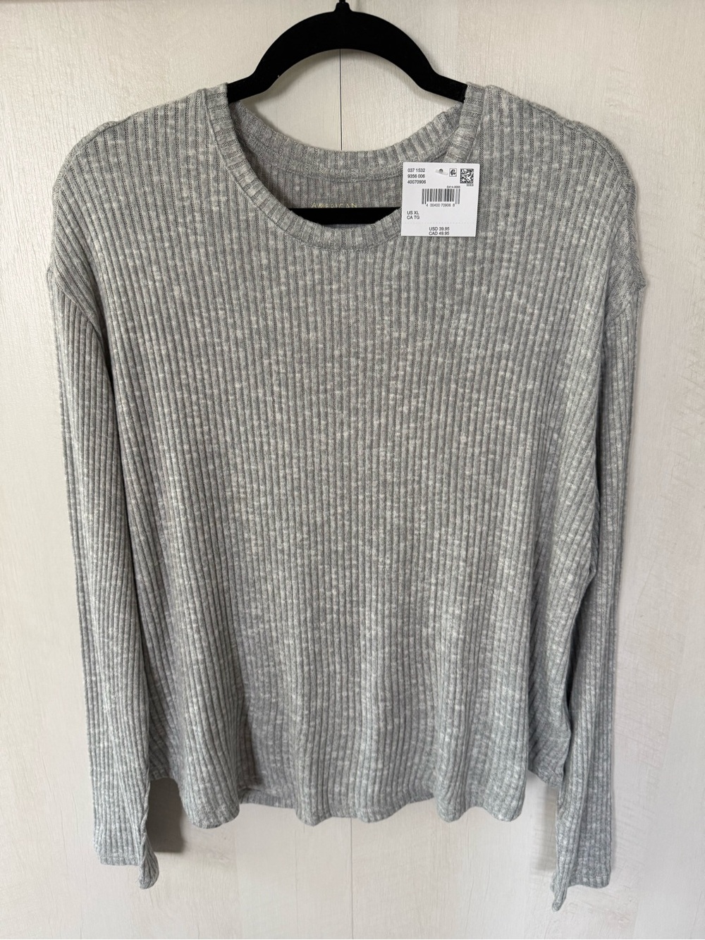 American Eagle Ribbed Sweater Top Light Heather Gray NWT XL